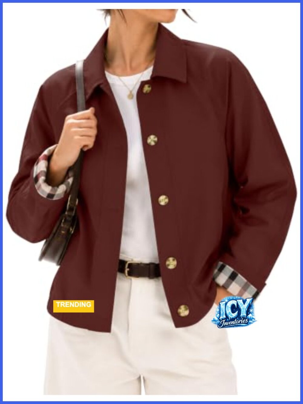 Women's Short Trench Jacket Lightweight Casual with Pockets